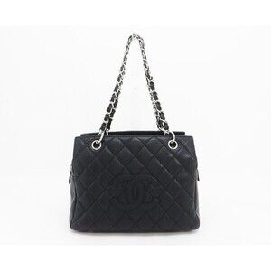 CHANEL Timeless Caviar Leather Matelassé Chain Tote Bag Black